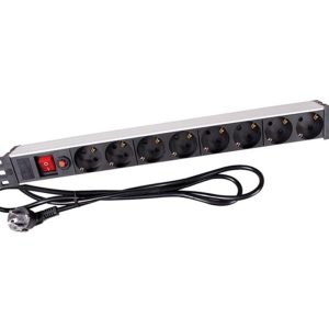 19″ 1HE 8-voudige Schuko verdeeldoos met schakelaar en wcd’s aan de voorkant en thermische beveiliging