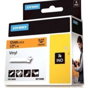 Dymo Rhino vinyl tape zwart op oranje 12mm x 5,5m 18435