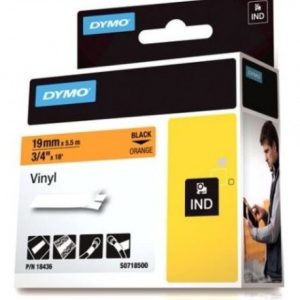 Dymo Rhino vinyl tape zwart op oranje 19mm x 5,5m 18436