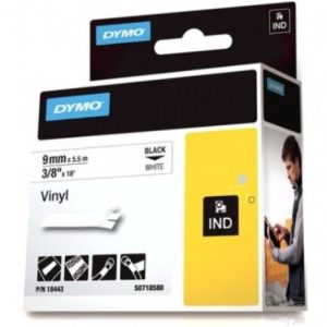 Dymo Rhino vinyl tape zwart op wit 9mm x 5,5m 18443