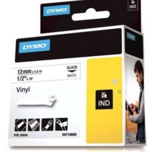 Dymo Rhino vinyl tape zwart op wit 12mm x 5,5m 18444