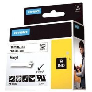 Dymo Rhino vinyl tape zwart op wit 19mm x 5,5m 18445