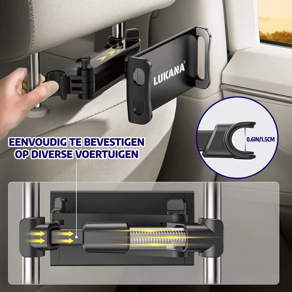 Lukana Tablet houder auto hoofdsteun met verstelbare arm - Afbeelding 7