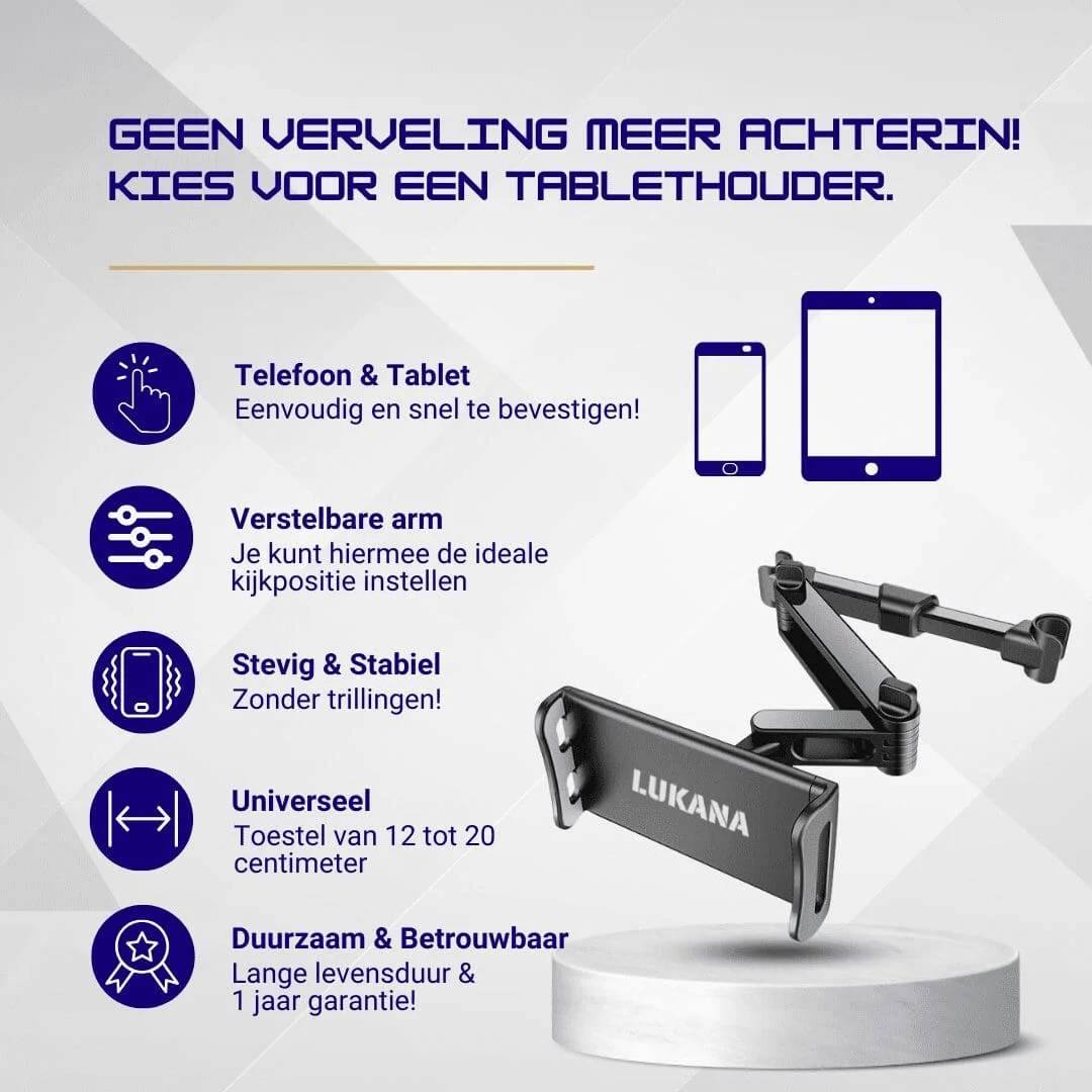 Lukana Tablet houder auto hoofdsteun met verstelbare arm - Afbeelding 3