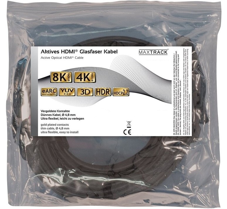 MaxTrack 8K HDMI > HDMI 2.2 Optische kabel 15m zwart max. 8K/60Hz 48 Gbps met actieve chip en High Speed Ethernet - Afbeelding 4